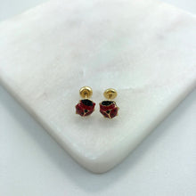 Load image into Gallery viewer, 18K Gold Layered Red &amp; Black Enamel Ladybug Design Plug Kids Earrings 21.0160/3
