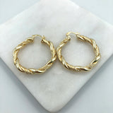 18K Gold Layered 37 mm Double Texturized Twisted Hoops 21.0240