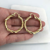 18K Gold Layered 37 mm Double Texturized Twisted Hoops 21.0240