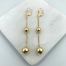 Load image into Gallery viewer, 18K Gold Layered Shoulder Duster Stud Ball Leverback Earrings 21.0380
