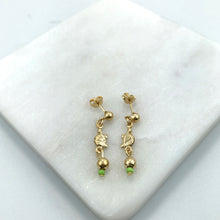 Load image into Gallery viewer, 18K Gold Layered Turtle Design Green Rhinestone Drop Earplugs Kids Earrings 21.0440/8
