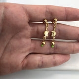 18K Gold Layered Turtle Design Green Rhinestone Drop Earplugs Kids Earrings 21.0440/8