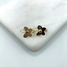 Load image into Gallery viewer, 18K Gold Layered Pink CZ Center In Butterfly Design Leverback Kids Earrings 21.0456/7
