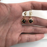 18K Gold Layered Black Pearl in Gold Cut Out Shape Leverback Earrings 21.0459/91