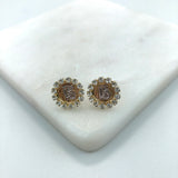 18K Gold Layered Clear CZ Around 15th Quinceañera Earrings 21.0460/1