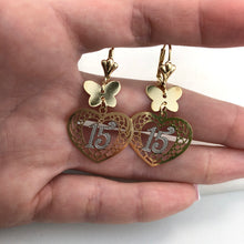 Load image into Gallery viewer, 18K Gold Layered Butterfly Design W Two Tone Cut Out Heart 15th Earrings 21.0463
