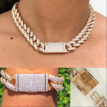Load image into Gallery viewer, 18k Gold Layered 15mm Clear CZ Monaco Cuban-Link Style Box Claps Closure Chain 73.0305-18,7.5

