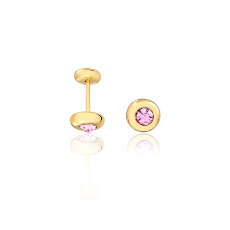 18K Gold Layered Pink Cubic Zirconia Stud Plugs Kids Earrings 21.0024/7