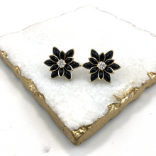 Load image into Gallery viewer, 18K Gold Layered MultiColor or Black Flower Design Push Back Earrings 21.0035/30/2
