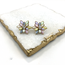 Load image into Gallery viewer, 18K Gold Layered MultiColor or Black Flower Design Push Back Earrings 21.0035/30/2
