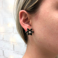 Load image into Gallery viewer, 18K Gold Layered MultiColor or Black Flower Design Push Back Earrings 21.0035/30/2
