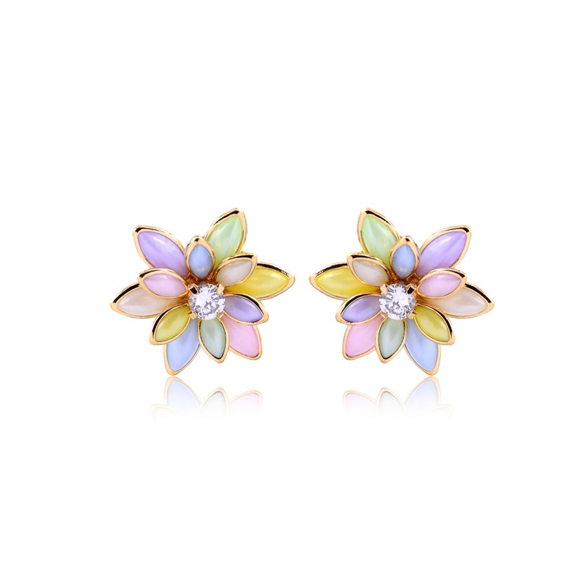 18K Gold Layered MultiColor or Black Flower Design Push Back Earrings 21.0035/30/2