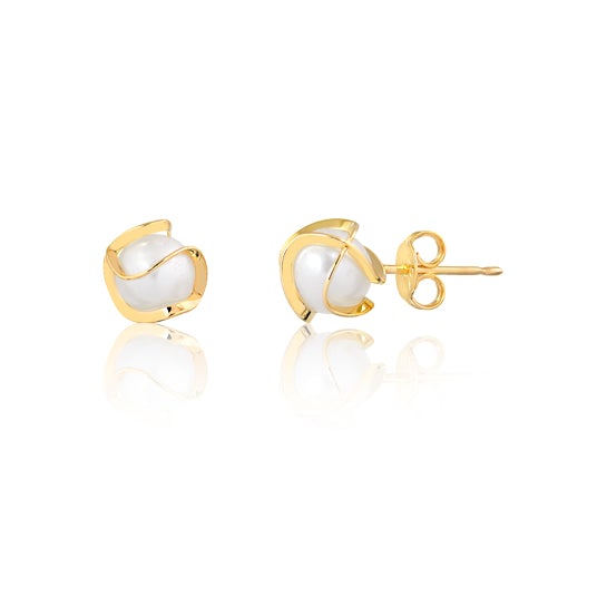 18K Gold Layered Pearl in Gold Lines Stud Earrings 21.0055/92