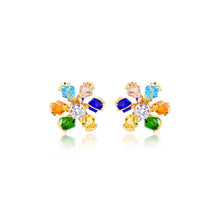 Load image into Gallery viewer, 18K Gold Layered Multi-Color Rhinestone Flower Design Earrings 21.0056/17

