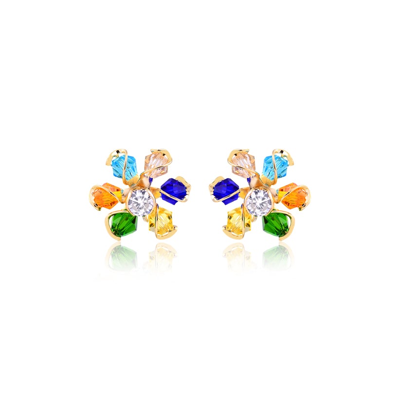 18K Gold Layered Multi-Color Rhinestone Flower Design Earrings 21.0056/17