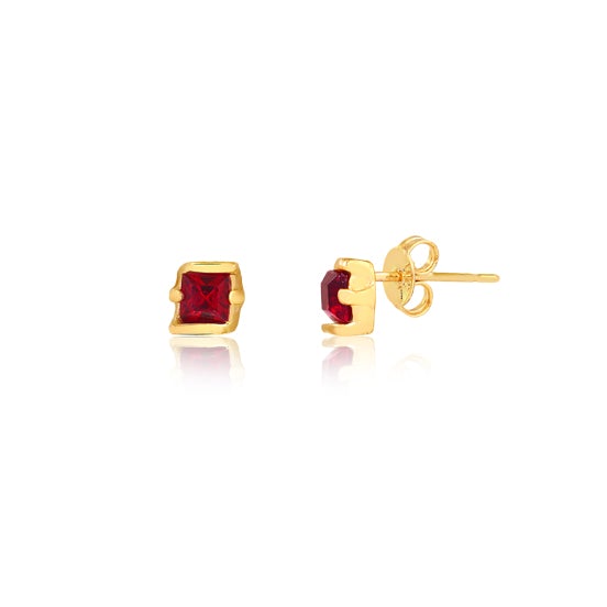 18K Gold Layered Red Rhinestone Stud Earrings 21.0068/3