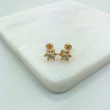 Load image into Gallery viewer, 18K Gold Layered Clear Cubic Zirconia Flower Design Kids Plugs Earrings 21.0069/1
