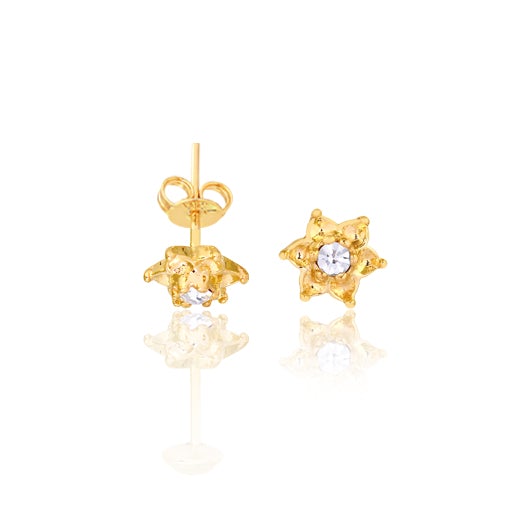 18K Gold Layered Clear Cubic Zirconia Flower Design Kids Plugs Earrings 21.0069/1