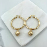 18K Gold Layered Hoops with Dangle Texturized Gold Ball Charms 21.0077