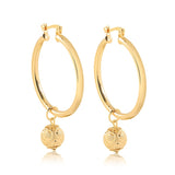 18K Gold Layered Hoops with Dangle Texturized Gold Ball Charms 21.0077