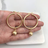 18K Gold Layered Hoops with Dangle Texturized Gold Ball Charms 21.0077