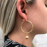 18K Gold Layered Hoops with Dangle Texturized Gold Ball Charms 21.0077