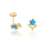 18K Gold Layered Flower Design, Blue Cubic Zirconia, Plugs Kids Earrings 21.0079/6