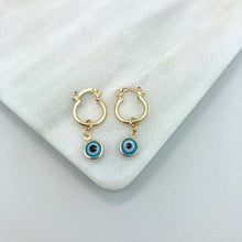 Load image into Gallery viewer, 18K Gold Layered Huggies Earrings with Blue or Red Evil Eye Dangle Charm 21.0102/3/6
