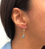 18K Gold Layered Huggies Earrings with Blue or Red Evil Eye Dangle Charm 21.0102/3/6