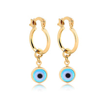 Load image into Gallery viewer, 18K Gold Layered Huggies Earrings with Blue or Red Evil Eye Dangle Charm 21.0102/3/6
