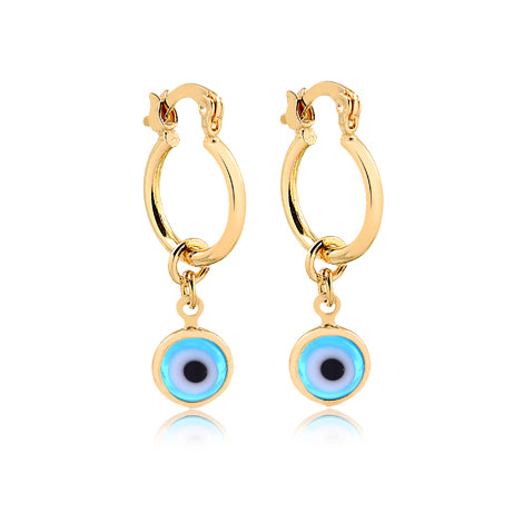 18K Gold Layered Huggies Earrings with Blue or Red Evil Eye Dangle Charm 21.0102/3/6