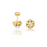 18K Gold Layered Clear Cubic Zirconia Flower Shape Plugs Kids Earrings 21.0104/1