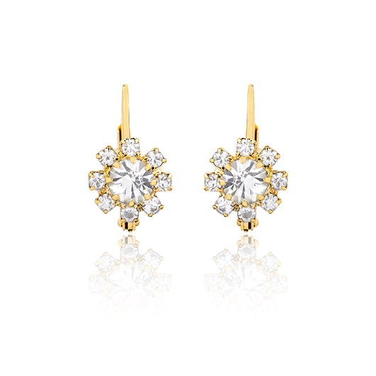 18K Gold Layered Assorted Colors Flower Design Leverback Earrings 21.0108/1/2/3 (More Colors)