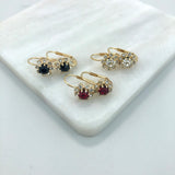 18K Gold Layered Assorted Colors Flower Design Leverback Earrings 21.0108/1/2/3 (More Colors)