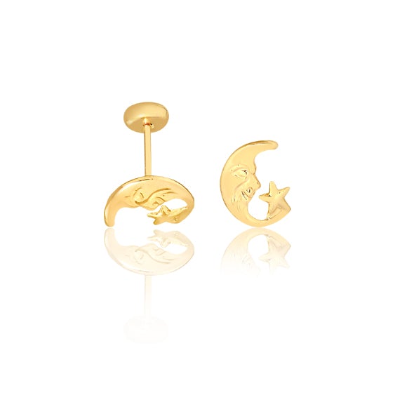 18K Gold Layered Moon & Star Plugs Kids Earrings 21.0114