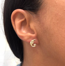Load image into Gallery viewer, 18K Gold Layered Moon &amp; Star Plugs Kids Earrings 21.0114
