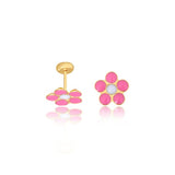 18K Gold Layered Pink & White Enamel Flower Design Plugs Kids Earrings 21.0117/7