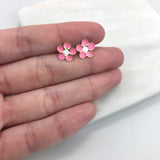 18K Gold Layered Pink & White Enamel Flower Design Plugs Kids Earrings 21.0117/7