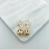 18K Gold Layered 12 mm Cut Out ball Leverback Earrings 21.0123