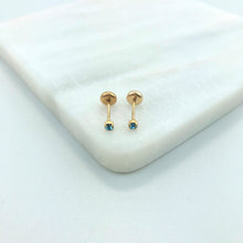 Load image into Gallery viewer, 18K Gold Layered 2mm Blue Cubic Zirconia Plugs Kids Earrings 21.0126/6
