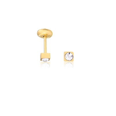18K Gold Layered Kids Rhinestone Square Stud Plug Earrings 21.0138/1/7