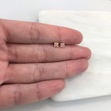 18K Gold Layered Kids Rhinestone Square Stud Plug Earrings 21.0138/1/7