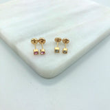 18K Gold Layered Kids Rhinestone Square Stud Plug Earrings 21.0138/1/7