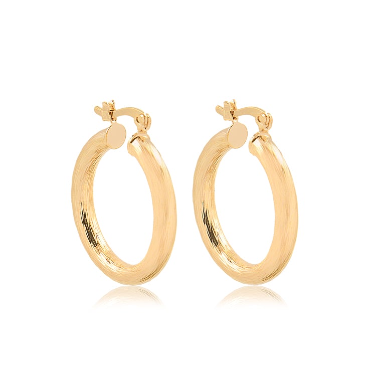 18K Gold Layered 27 mm Cylinder Twisted Hoops 21.0142