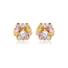 Load image into Gallery viewer, 18K Gold Layered Multicolor and Pearl Flower Design Push Back Earrings 21.0159/30/92
