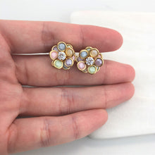 Load image into Gallery viewer, 18K Gold Layered Multicolor and Pearl Flower Design Push Back Earrings 21.0159/30/92

