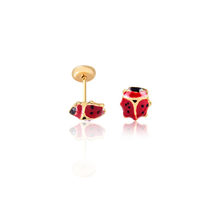 18K Gold Layered Red & Black Enamel Ladybug Design Plug Kids Earrings 21.0160/3