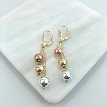 Load image into Gallery viewer, 18K Gold Layered Tri-Tone Stud Ball Dangle Earrings 21.0177
