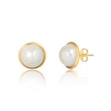 Load image into Gallery viewer, 18K Gold Layered Pearl Cut in Half Stud Push-Back Earrings 21.0182/92
