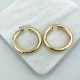 18K Gold Layered 34 mm Cylinder with Diamond Cutting Finish Hoops 21.0186